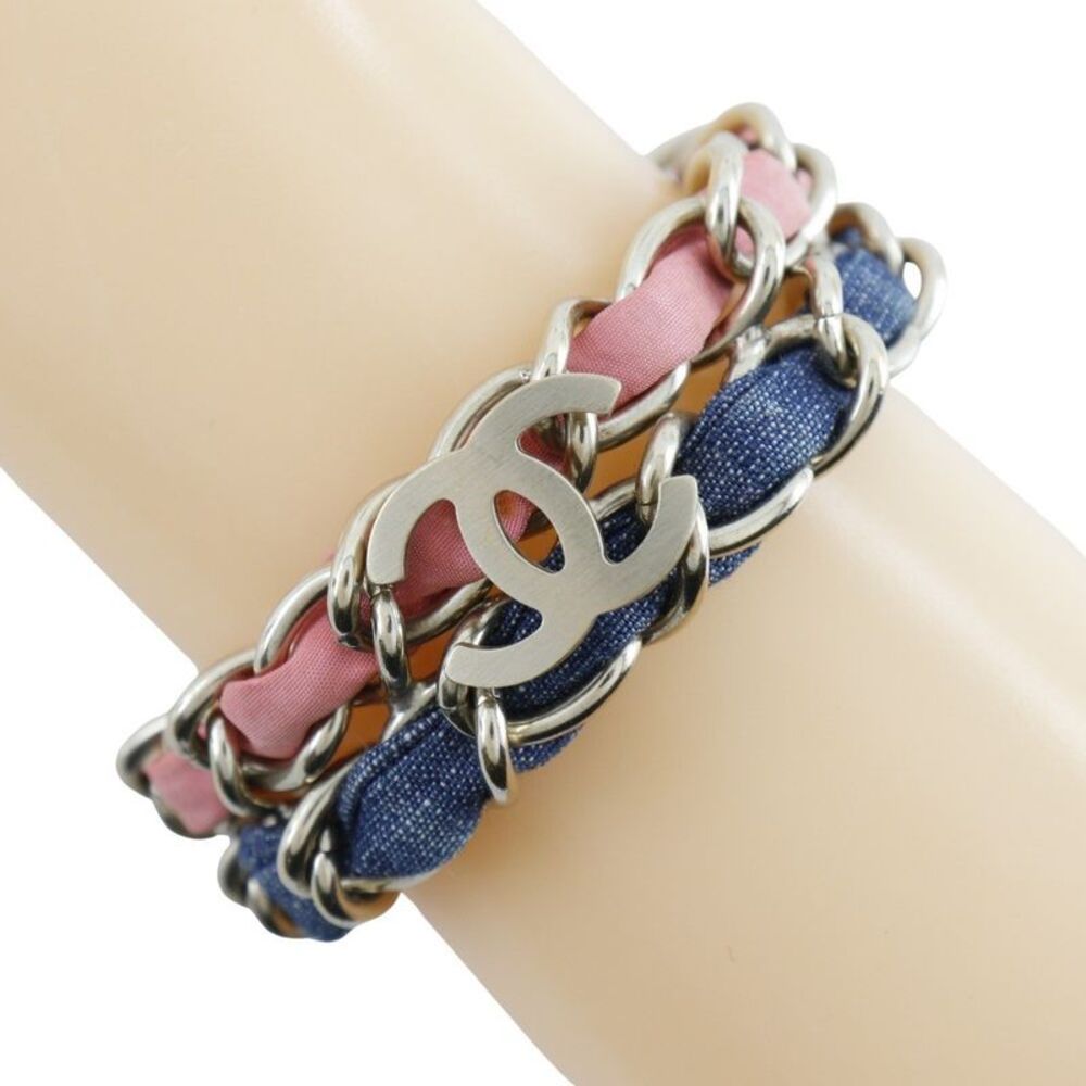 Chanel Coco Mark Chain 2 Metal And Denim Multicolour Mesh Bracelet Jewelry